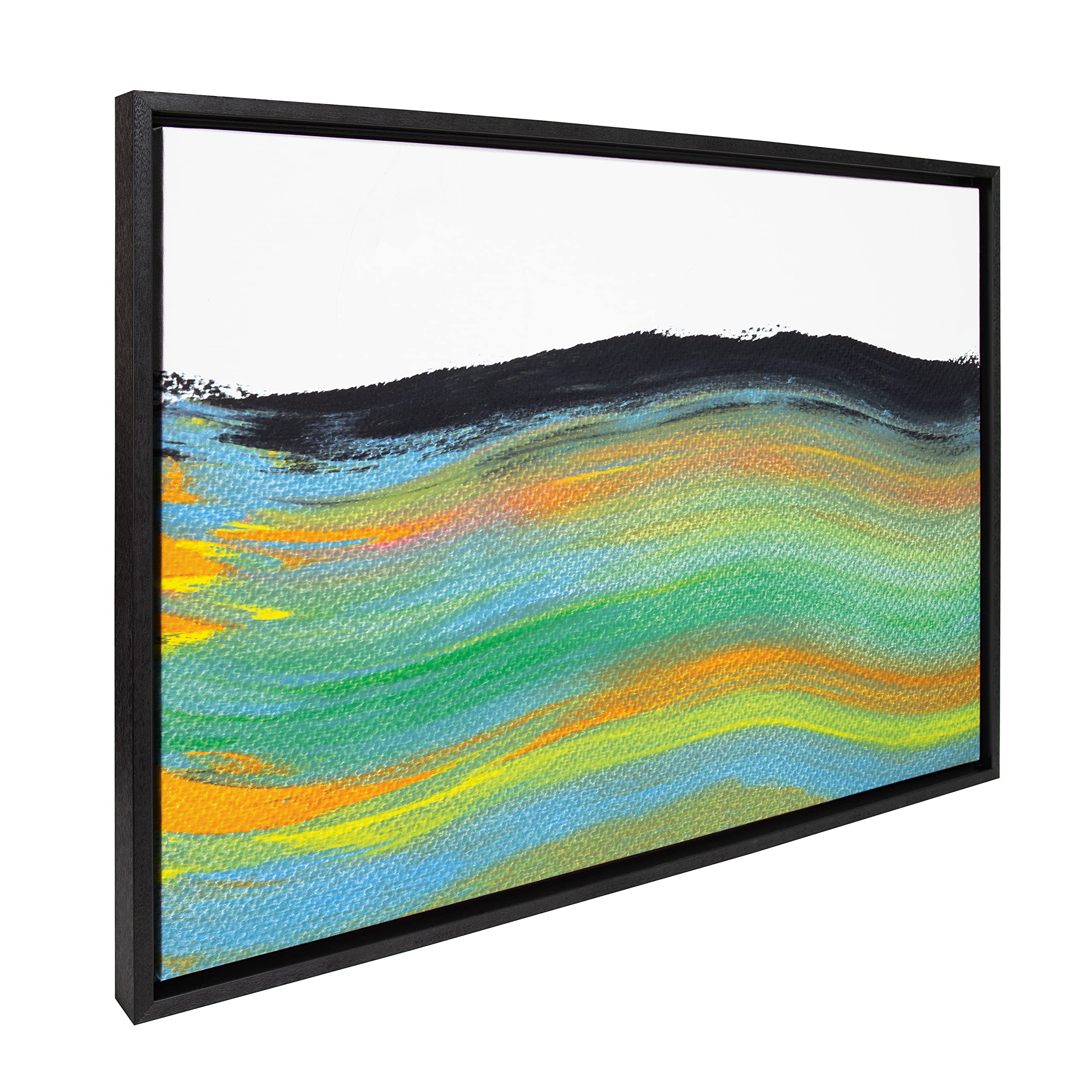 Kate & Laurel x Mentoring Positives Framed Abstract Canvas Wall Art - Sunset Landscape Painting 23x33 Inch Black Frame - Modern Home Decor for Living Room, Bedroom & Office