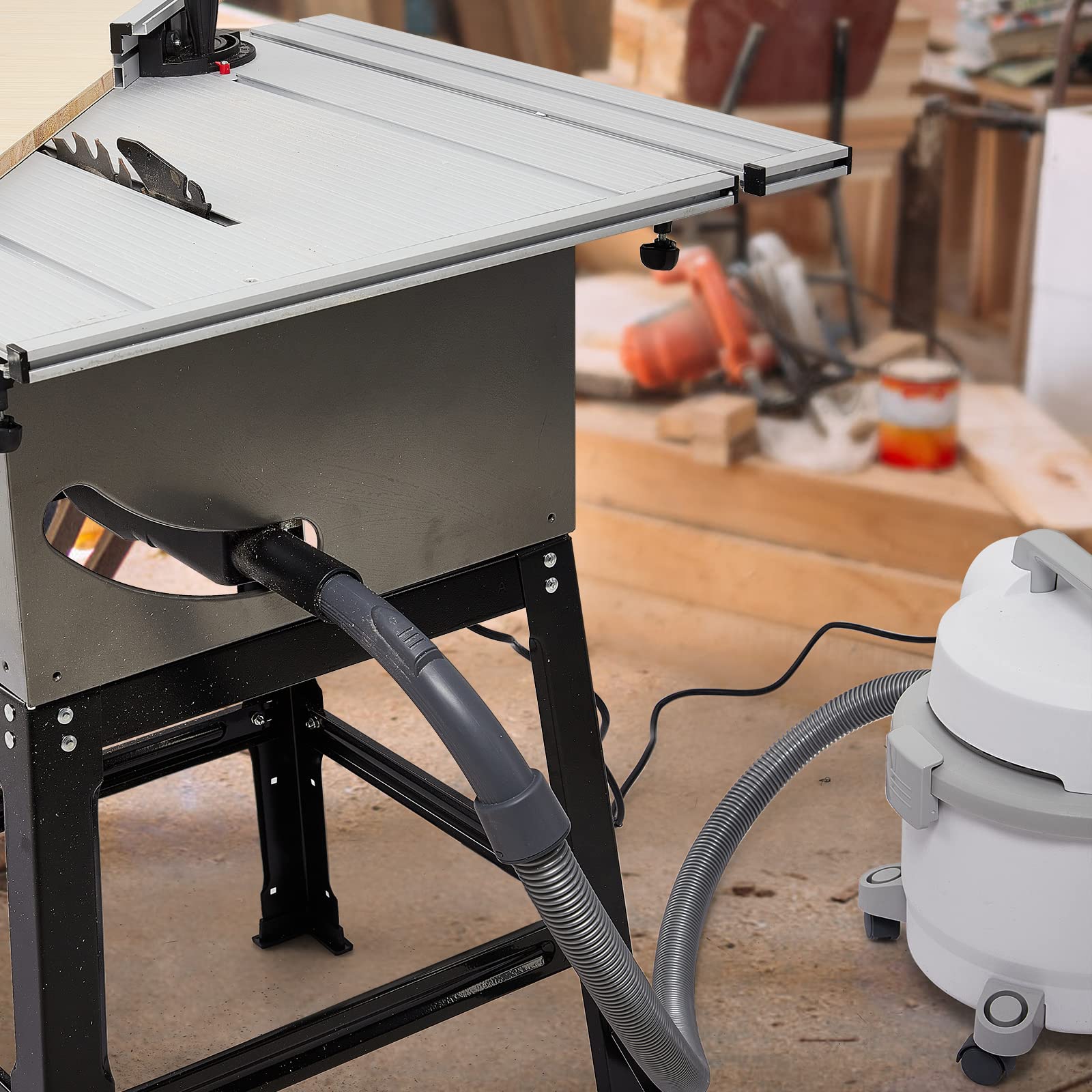10 Inch 15A Table Saw with Stand & Push Stick - 5000RPM, 90° Cross Cut & 0-45° Bevel Cut, Adjustable Blade Height - Professional Woodworking Power Tool for DIY Projects, Carpentry, and Home Renovation