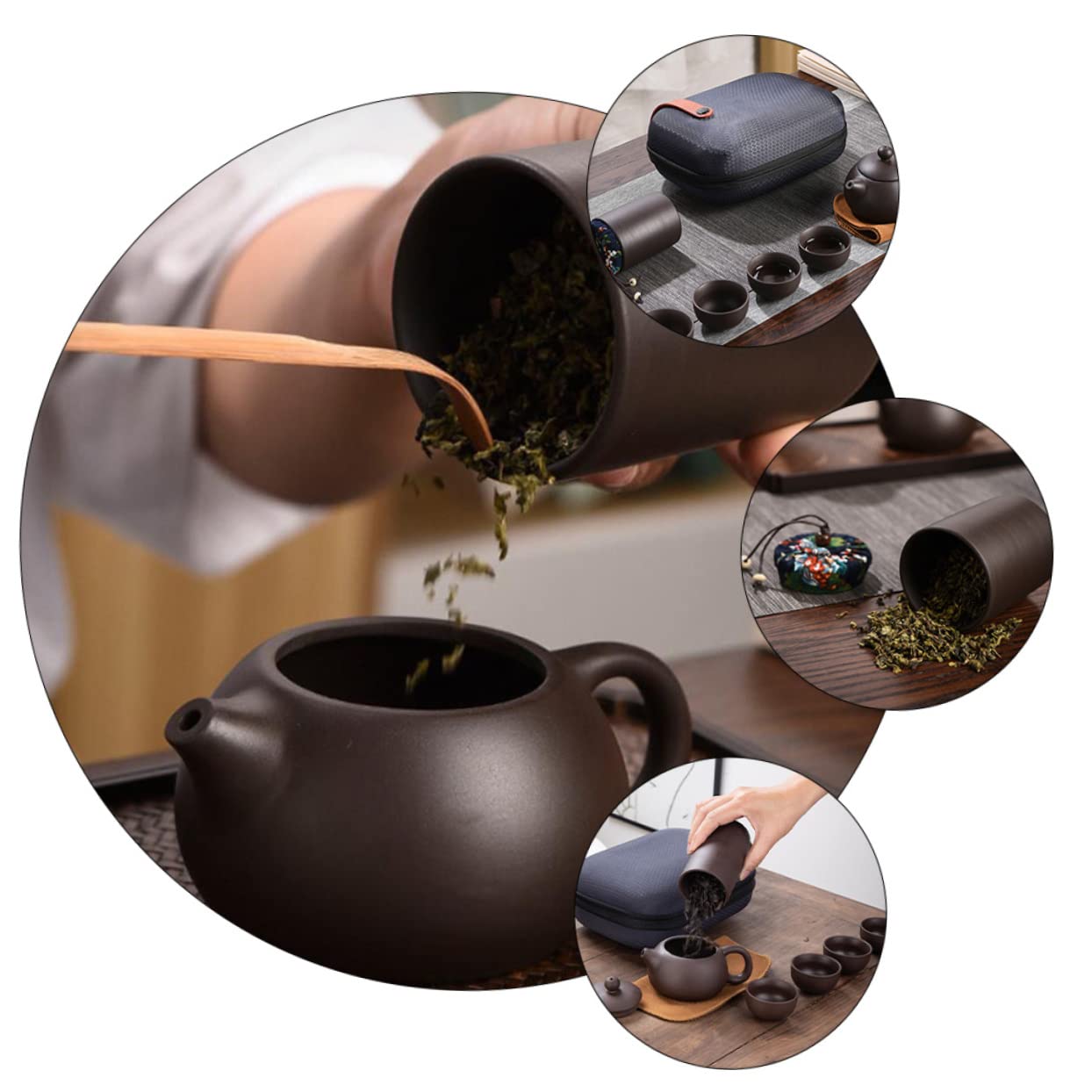 UPKOCH Portable Travel Tea Set - 1 Purple Clay Zisha Teapot with Ceramic Coffee Cups, Chinese Tea Kettle for Outdoor Camping & Office Use | Ceramic Teaware Gift Set for Tea Lovers