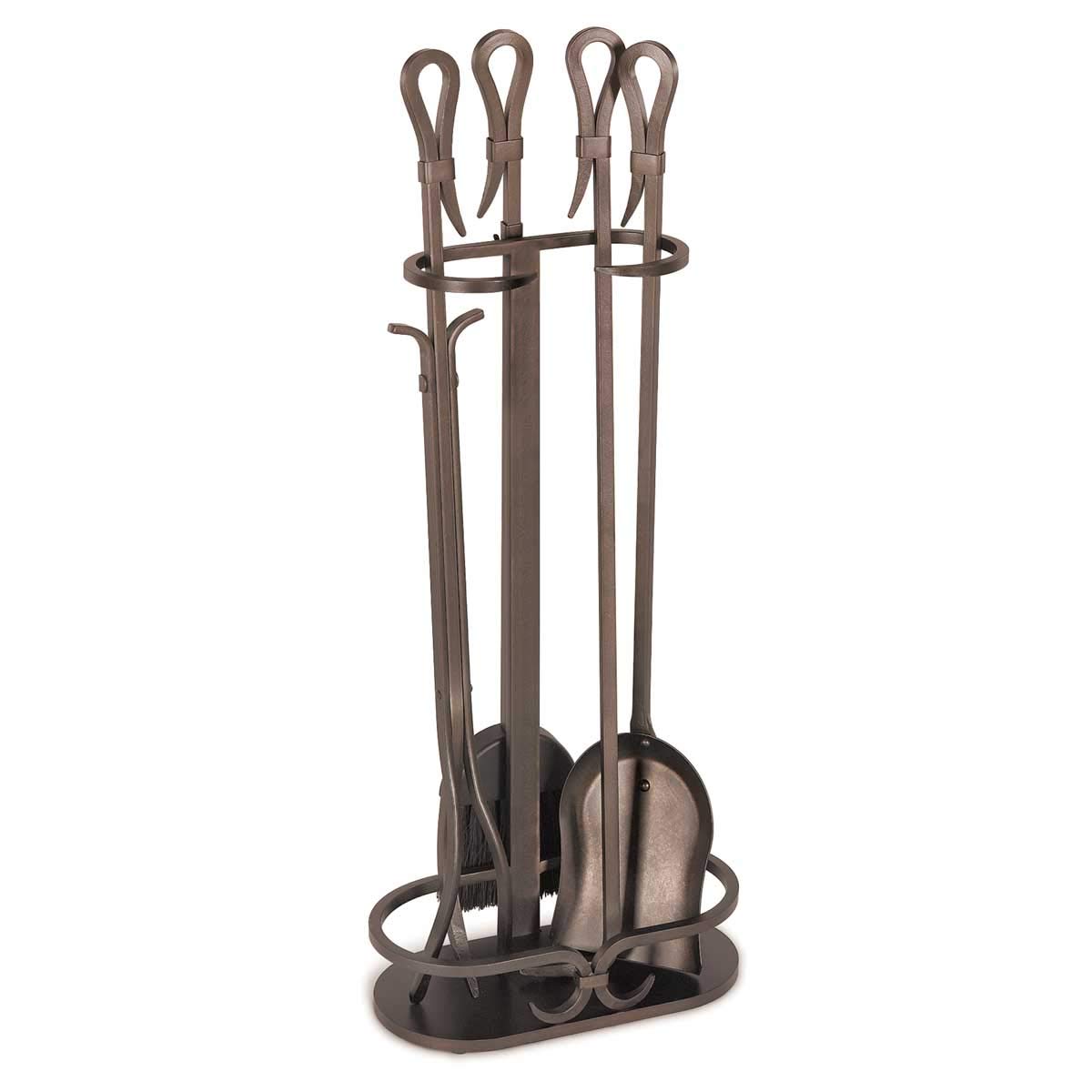 Pilgrim Home & Hearth 18047 Iron Gate Fireplace Tool Set - Heavy Duty Fireplace Accessories with Stand, Poker, Shovel & Brush - Perfect for Indoor & Outdoor Fire Pits, Wood Stoves & Fireplace Maintenance