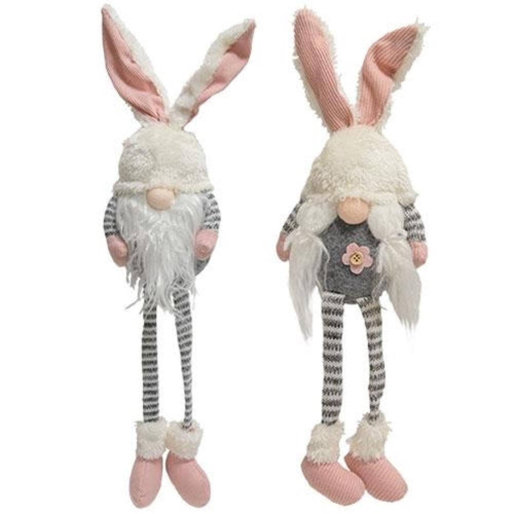 Mr. & Mrs. Striped Bunny Gnome with Dangling Legs - 2 Pack Assorted Colors - Easter Home Decor, Garden Ornament, Spring Party Decoration
