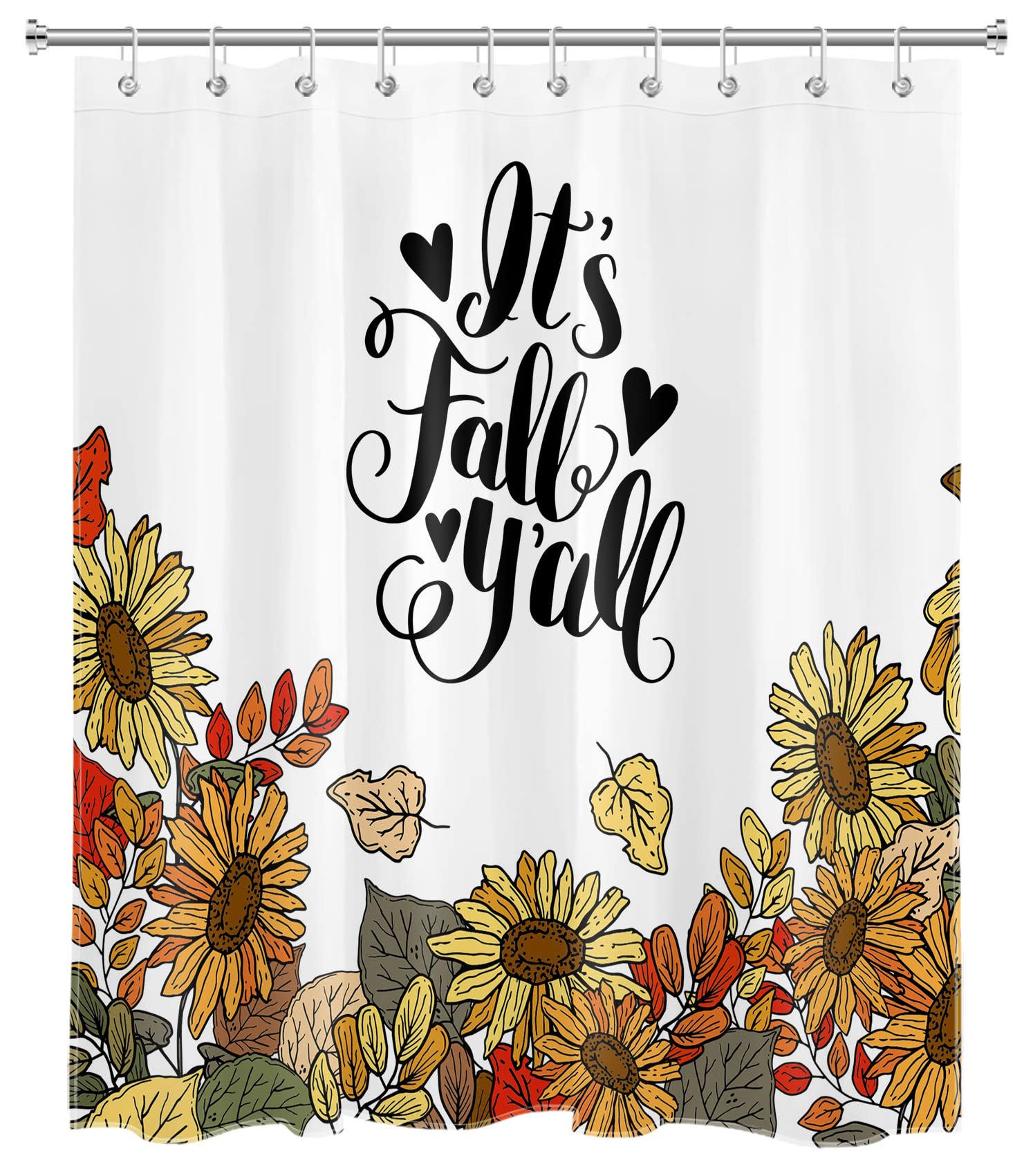 HVEST Autumn Floral Shower Curtain - Yellow Fall Leaves Bathroom Decor with Hooks, 60x72 Inch Polyester Fabric for Fall Harvest Festival | Perfect for Seasonal Bathroom Makeover and Cozy Autumn Atmosphere