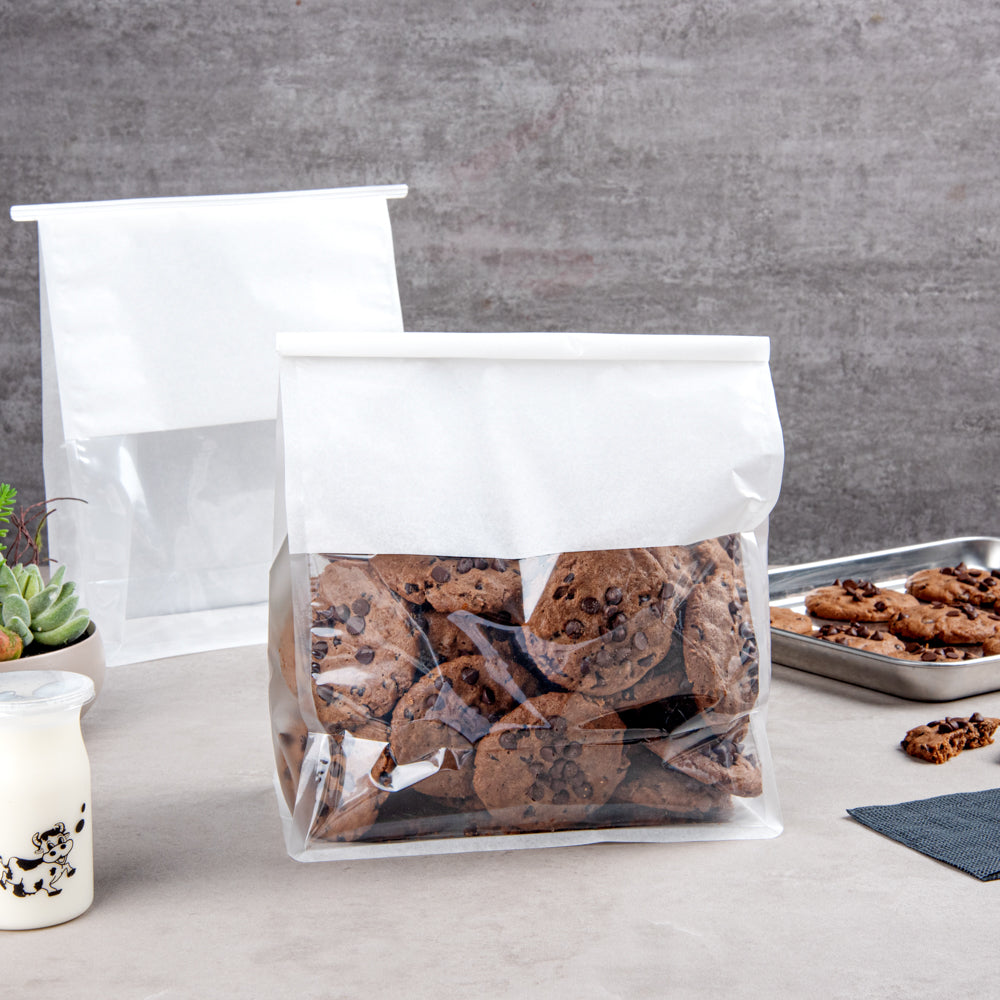 Premium White Cotton Paper Tin Tie Bags with Clear Window - 8.75