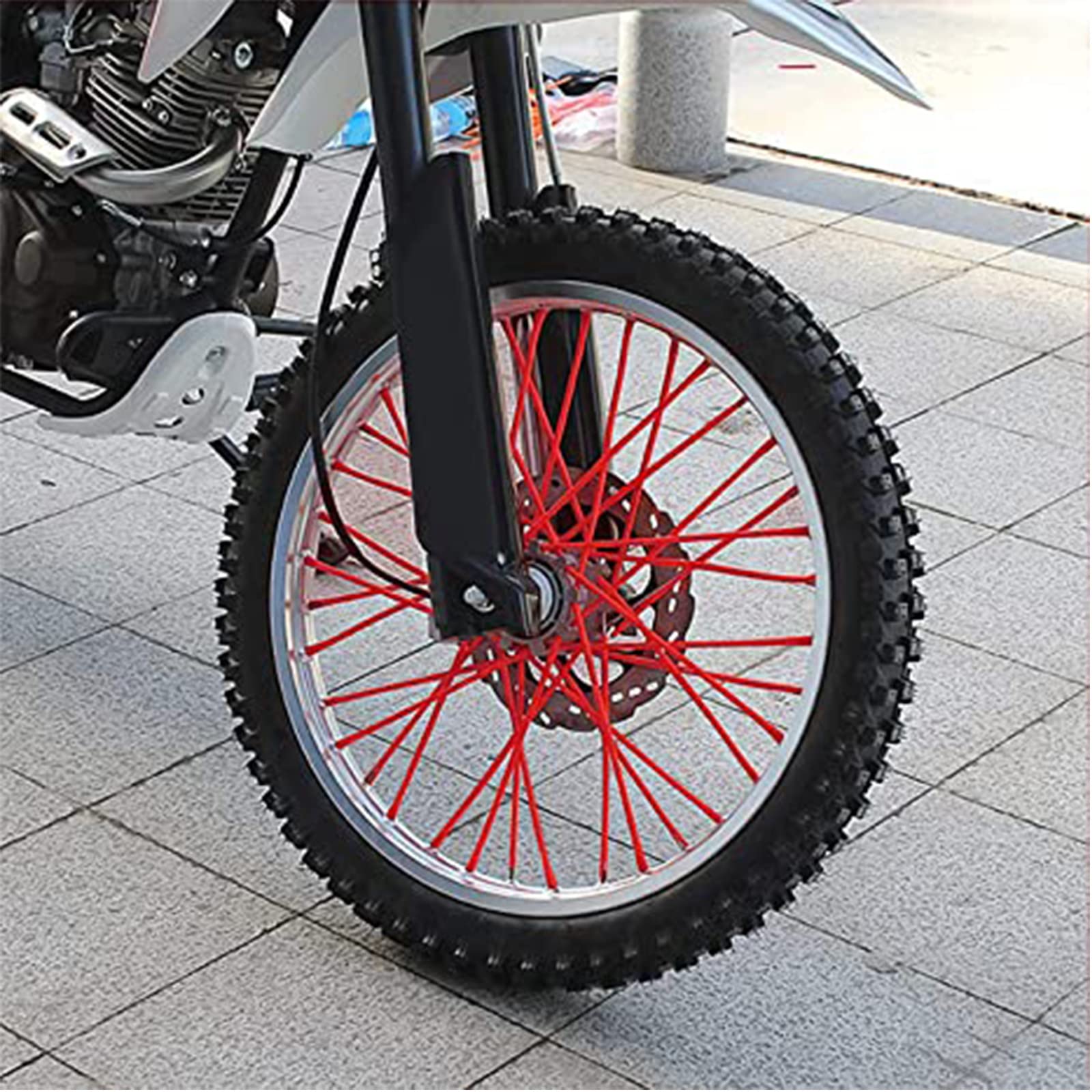 72 PCS Universal Spoke Skins for Motorcycle & Dirt Bikes - Colorful Protective Wheel Trim Wrap Cover - Fits Yamaha, Kawasaki, Suzuki (Red) - Enhance Style & Protection for Off-Road & Street Riding
