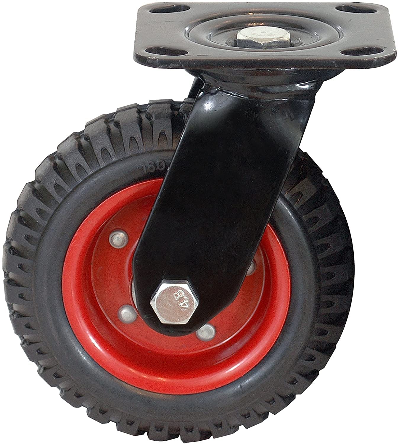 POWERTEC 8 Inch Heavy Duty Swivel Caster Wheels Set of 4 - Rubber Knobby Tread Plate Casters for Workbench, Dolly, Cart, Trolley, Wagon & Chicken Coop - Large Rubber Castor Wheels (17051-P4) - Perfect for Garage, Workshop & Industrial Use