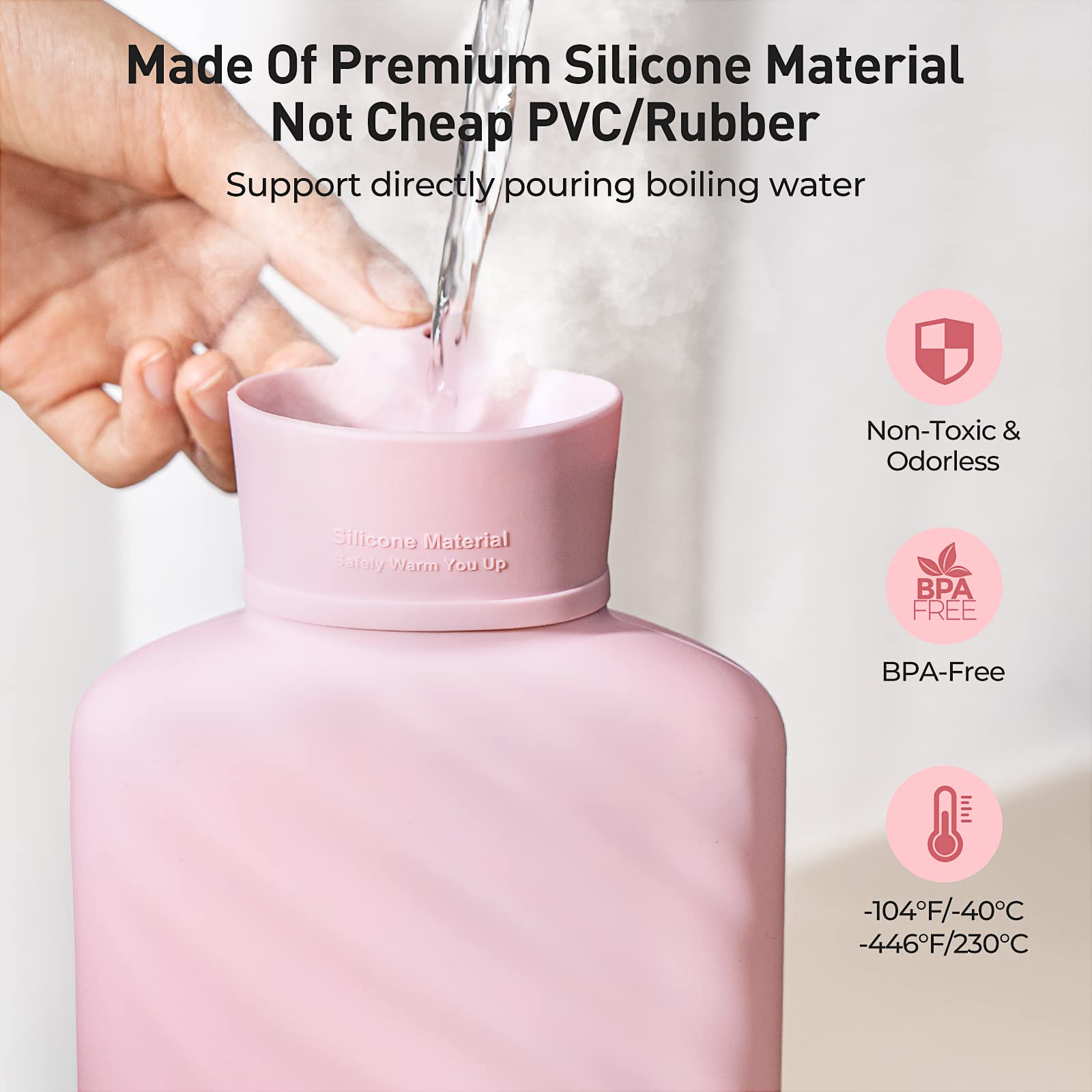 MEETRUE 1L Microwaveable BPA-Free Silicone Hot Water Bottle with Cover - Pain Relief for Cramps, Backache & Muscle Soreness - Hot & Cold Therapy for Women, Kids & Seniors - Perfect for Home, Office & Travel Use