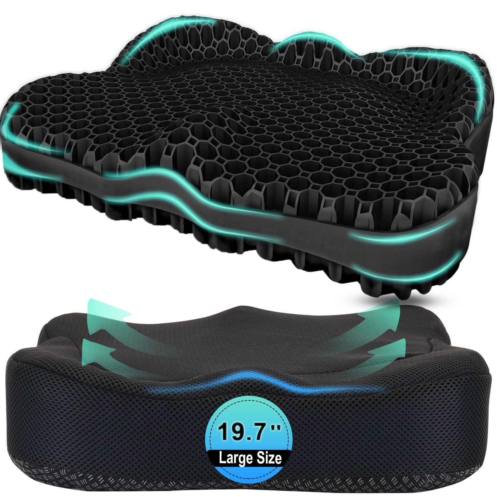 19.7in Thickened Gel Seat Cushion for Office Chair, Wheelchair & Car - Cooling Comfort for Back Pain, Sciatica & Tailbone Relief - Perfect for Long Sitting at Work, Driving or Home Use
