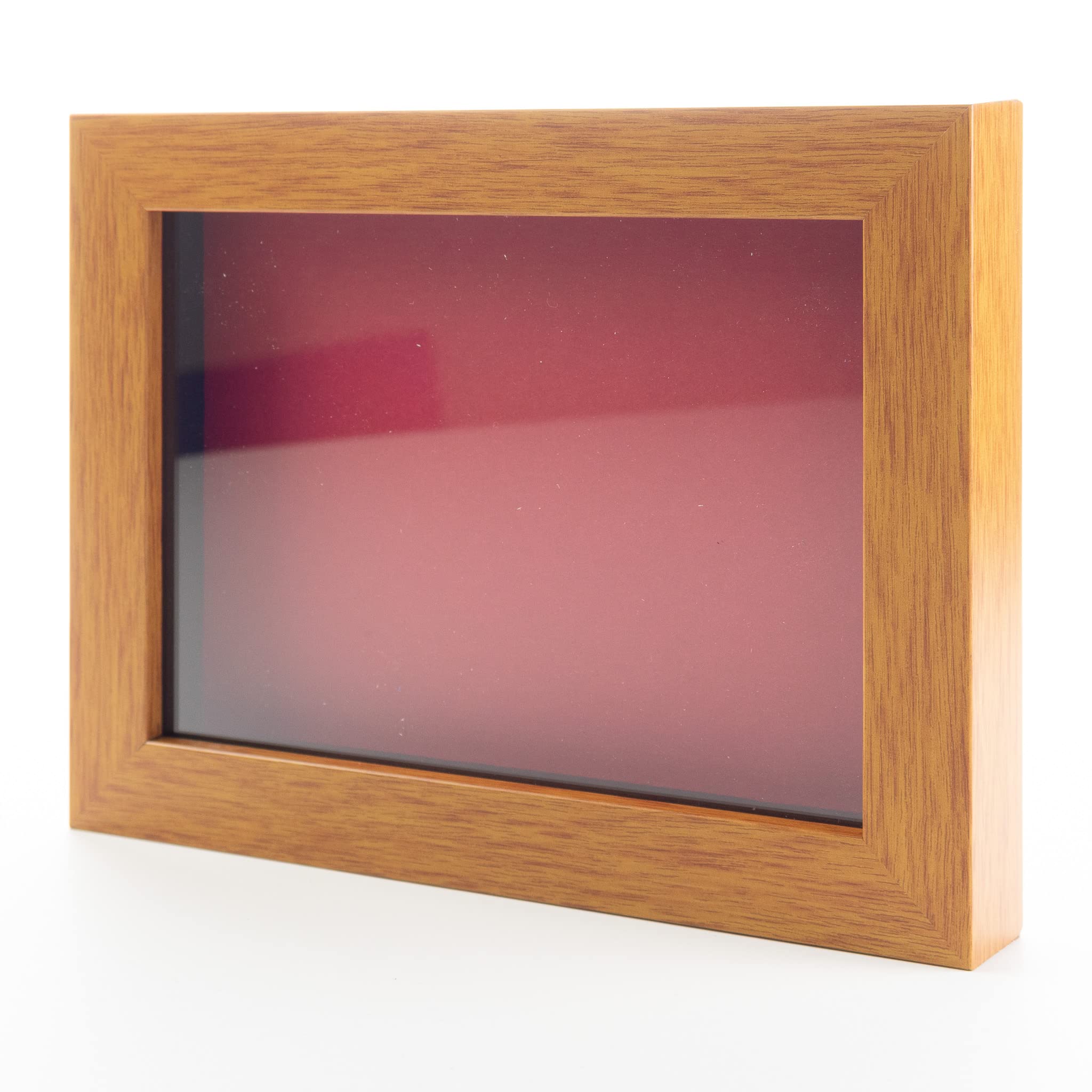 24x30 Honey Pecan Large Wooden Shadow Box Frame with Red Acid-Free Backing, UV Protective Acrylic & Hanging Hardware - 3/4