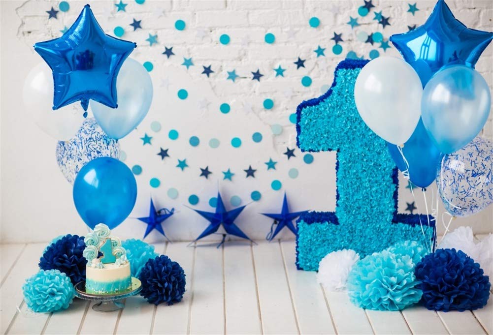 Yeele 10x8ft Photography Backdrop - 1st Birthday Photo Booth Background with Paper Flowers, Balloons & Wood Floor Design for Baby Cake Smash, Studio Props | Perfect for Baby Boy/Girl One Year Old Party Decorations & Professional Photo Shoots