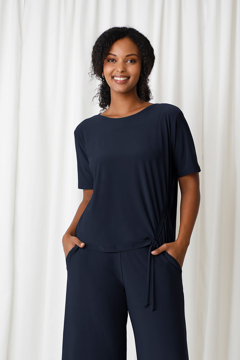 Stylish Boxy Tie Top in Navy Blue - Perfect for Casual Outings, Office Wear & Summer Fashion