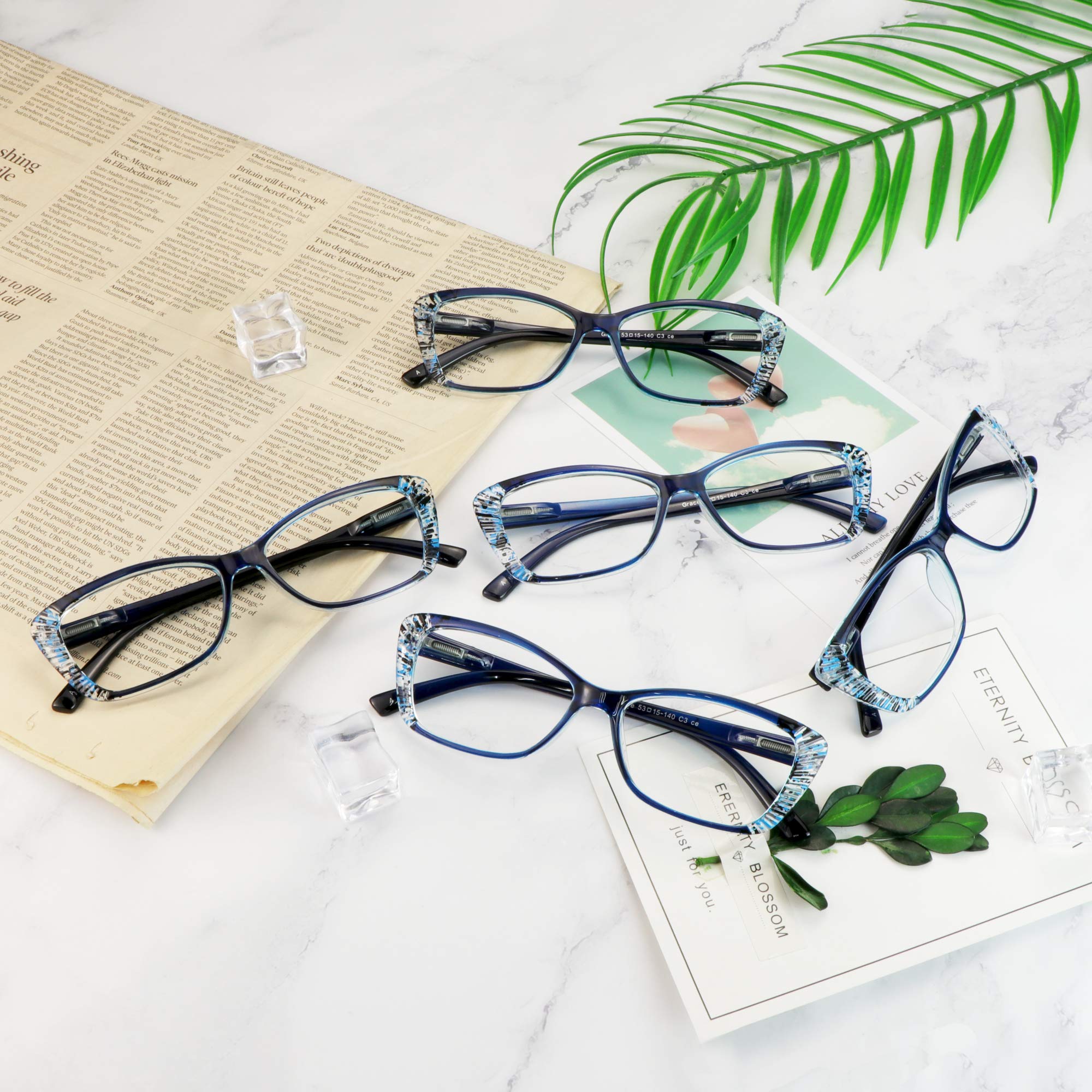 VisionGlobal 5 Pairs Spring Hinge Reading Glasses - Blue Light Blocking for Women & Men | Office & Screen Use