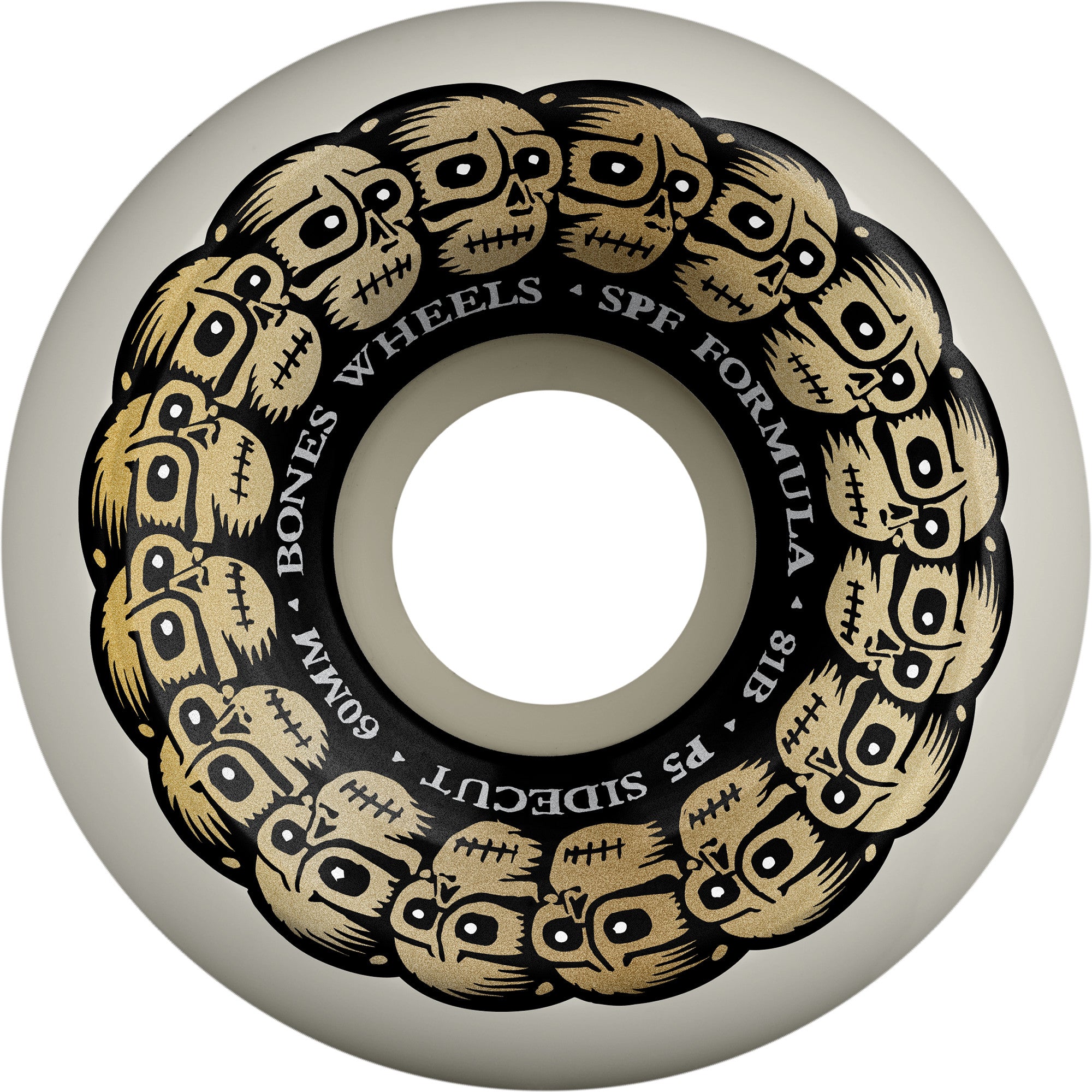 60mm Bones Circle Skulls Sidecut SPF Wheels - High-Performance Skateboard Wheels for Street, Park, and Cruising