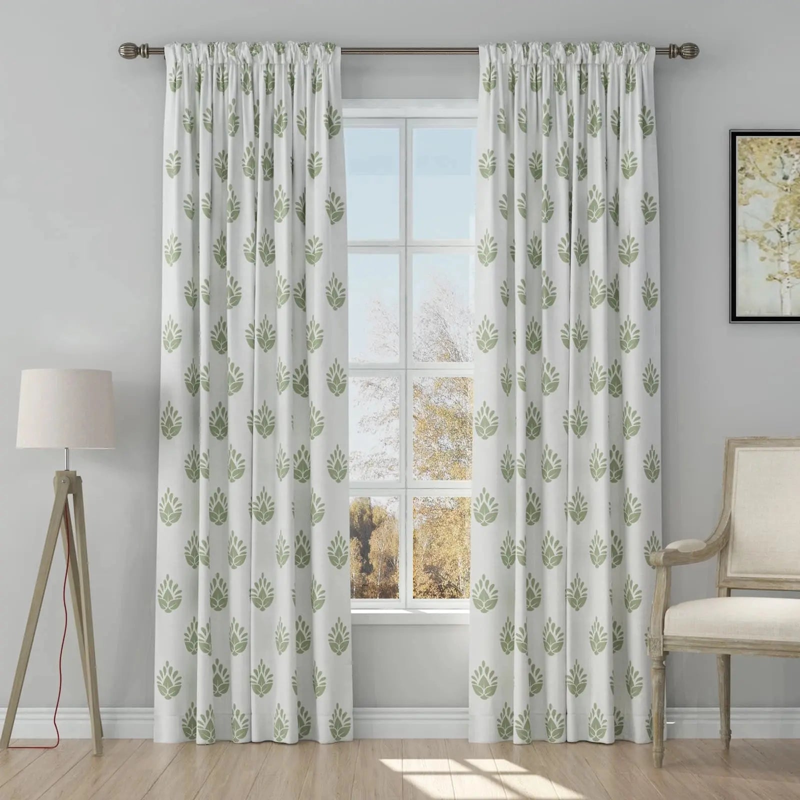 Stefana Silver Print Linen Curtains - Soft Top Blackout Drapes for Living Room & Bedroom Window Treatments