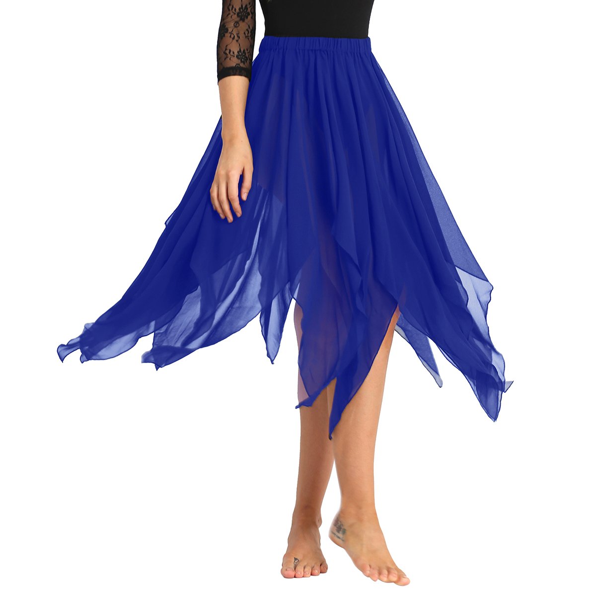 FEESHOW Women's Chiffon High-Low Lyrical Dance Skirt with Side Split - Elegant Flowy Performance Skirt for Ballet, Contemporary Dance & Stage Shows