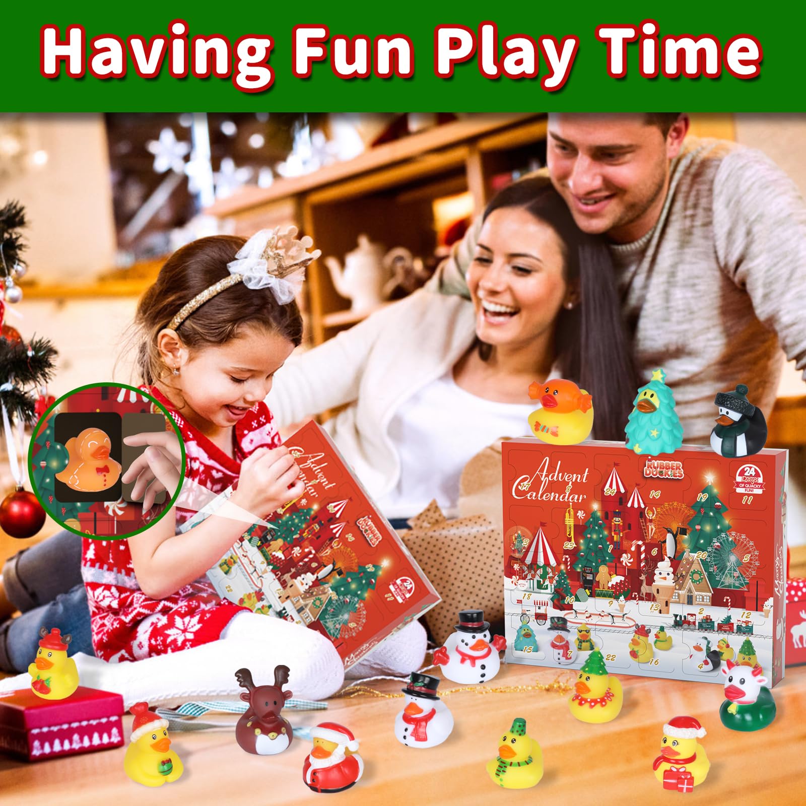 24-Piece Christmas Rubber Ducks Advent Calendar - Fun Holiday Bath Toys for Toddlers & Kids | Perfect for Jeep Ducking, Stocking Stuffers, Party Favors & Xmas Gifts | Great for Bath Time, Christmas Countdown & Surprise Gift Exchanges