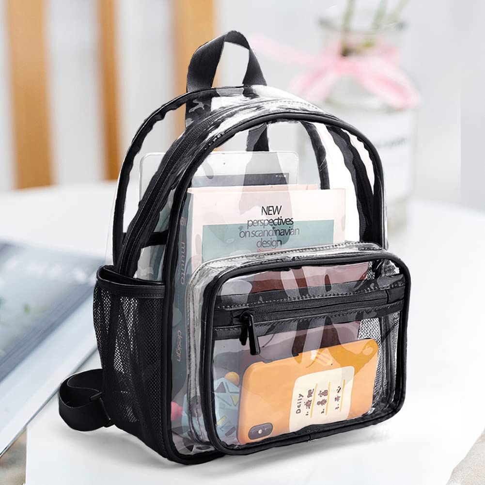 LIMHOO Clear Mini Backpack - Transparent PVC Backpack for Women & Men, Waterproof See-Through Daypack with Adjustable Straps (Black) - Perfect for Concerts, Festivals, Travel and School Security Checks
