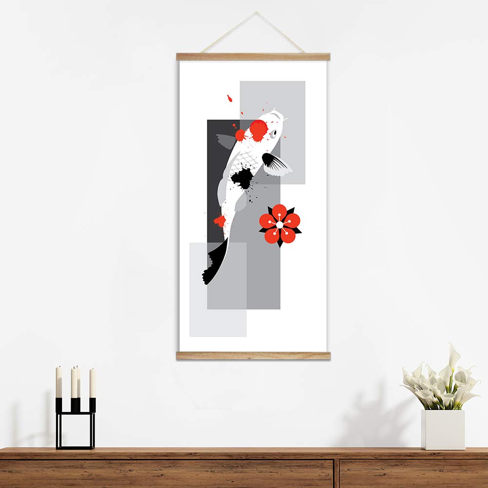 Wall26 Abstract Pet Fish Theme Wood Framed Hanging Poster Print - 18x36 Inches Ready to Hang Wall Art for Living Room, Bedroom & Office Decor