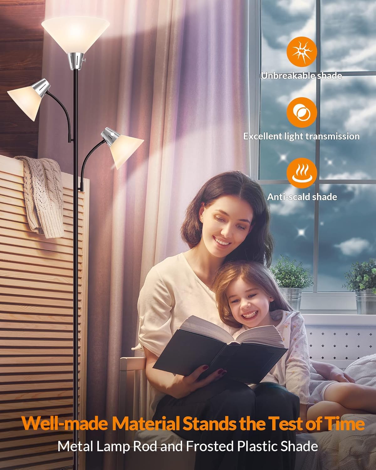 LEPOWER Adjustable Floor Lamp - 3000K Energy-Saving LED Standing Light with Replaceable Bulbs for Living Room, Bedroom & Office - Modern Reading Lamp with Bright Illumination (Perfect for Cozy Reading Nooks, Home Office Lighting & Living Room Ambience)