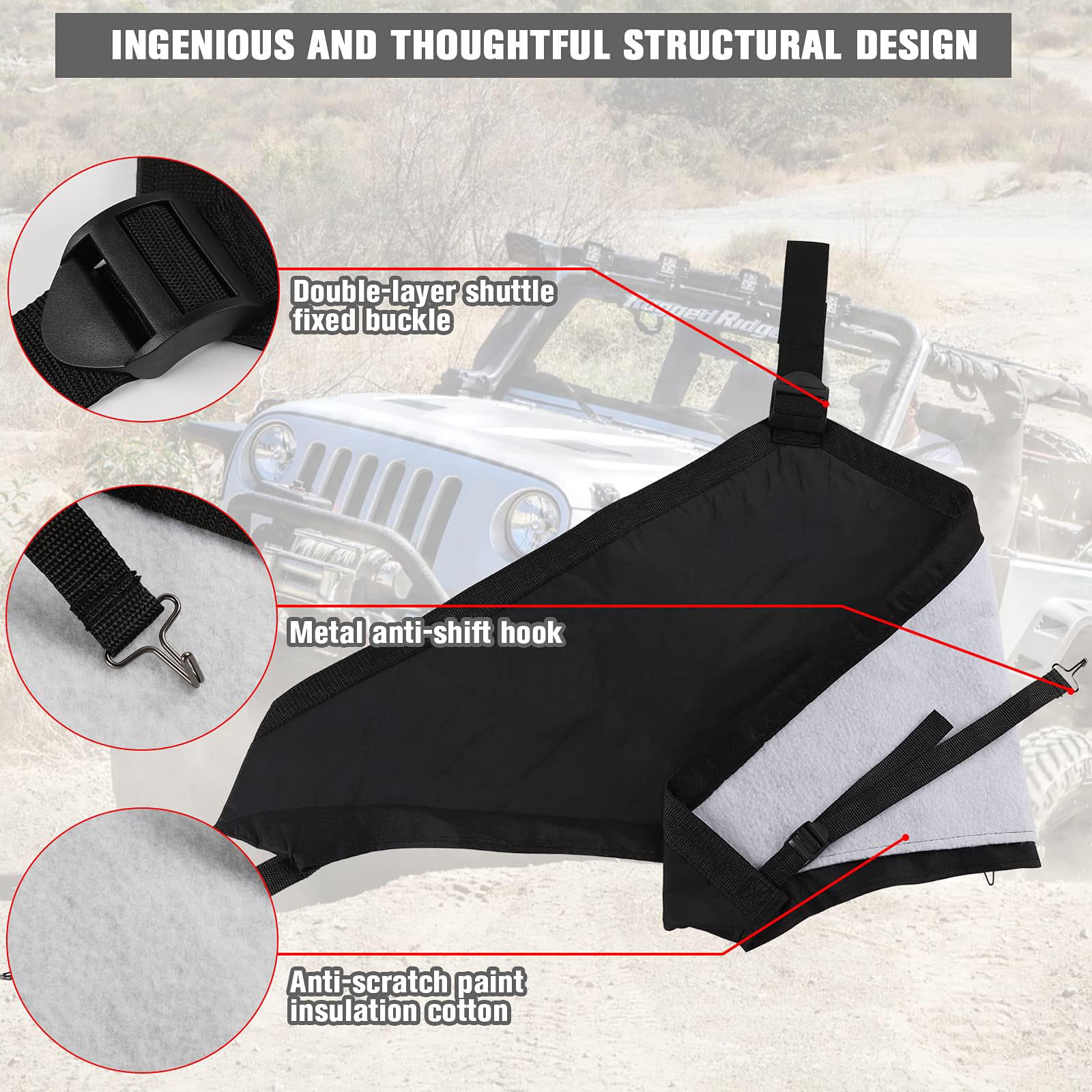 Jeep Wrangler JK Hood Bra Cover Protector (2007-2017) - Black Exterior Accessory for UV & Scratch Protection | Perfect for Off-Roading & Daily Commute