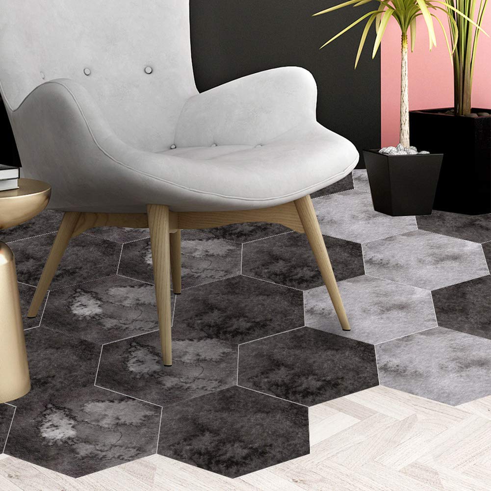 Non-Slip Hexagonal Floor Stickers - Grey Peel and Stick Waterproof Staircase Decals, Self-Adhesive Wood Plank Wallpaper for Home Decor, DIY Living Room, Bedroom & Staircase Safety