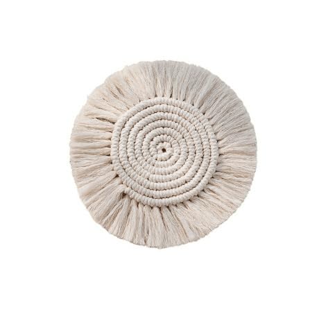 Bohemian Style Macrame Round Coasters Set of 2 - Handmade Cotton Coasters for Coffee Mugs, Tea Cups & Drinkware - Perfect for Dining Table Decor, Coffee Table Centerpiece & Home Decoration (White)