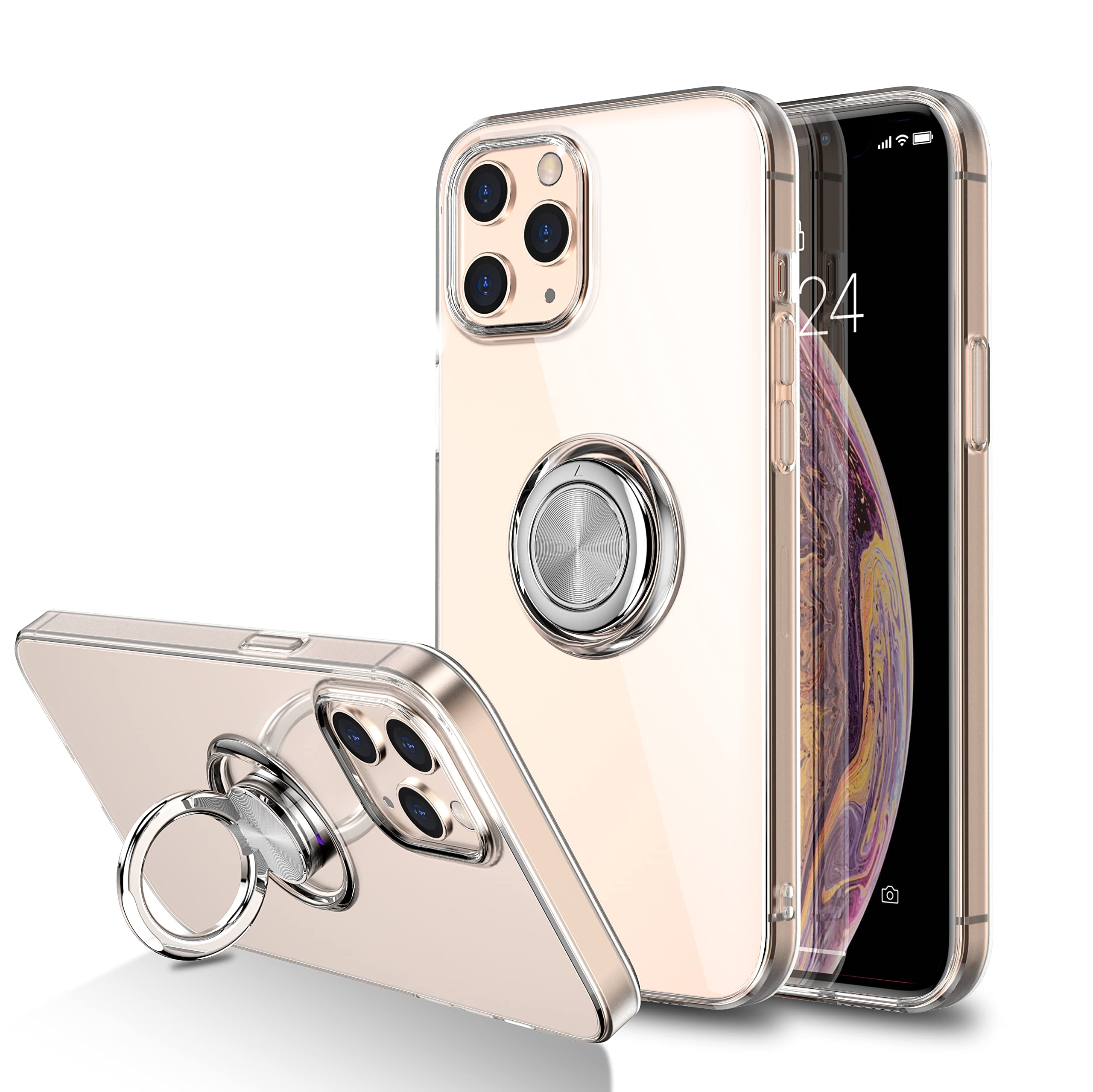 SORAKA iPhone 11 Pro Max Case with Ring Holder - Slim Fit Soft TPU Clear Phone Cover with Metal Plate for Magnetic Car Mount | Perfect for Driving, Travel & Everyday Protection