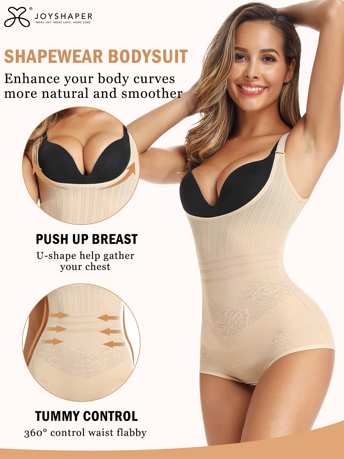 JOYSHAPER Women's Shapewear Bodysuit - Tummy Control Seamless Open Bust Body Shaper for Slimming & Smoothing | Perfect for Dresses, Workout & Everyday Wear