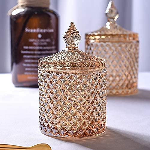 Rock Trend Clear Crystal Diamond Faceted Candy Jar with Crystal Lid - 16 oz Amber Glass Butterfly Candy Dish for Home Decor, Party Buffet & Gift Storage | Elegant Kitchen & Dining Table Display