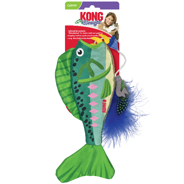 KONG Wrangler Angler Fish Cat Toy - Durable Interactive Cat Toy for Indoor Play, Hunting & Fetch Games - Perfect for Kittens & Adult Cats