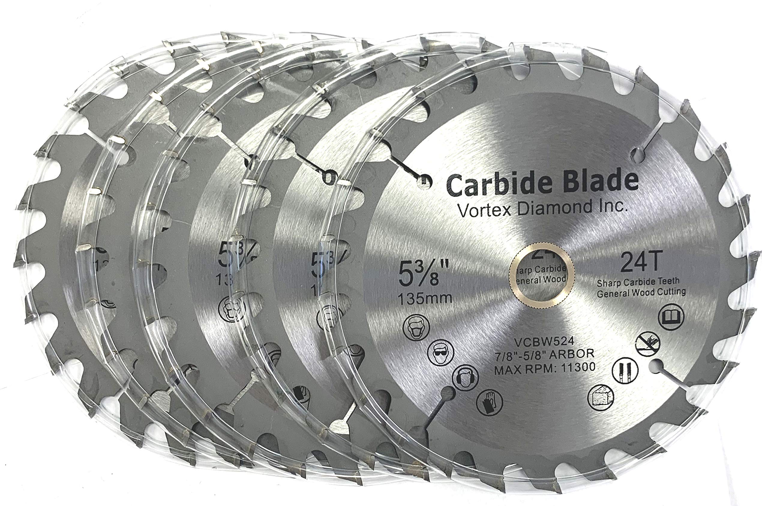 5 Pack ALSKAR Diamond WSB 5-3/8 Inch 24 Teeth TCT Circular Saw Blades for Hard & Soft Wood Cutting - Perfect for DIY Projects, Woodworking, and Construction Use