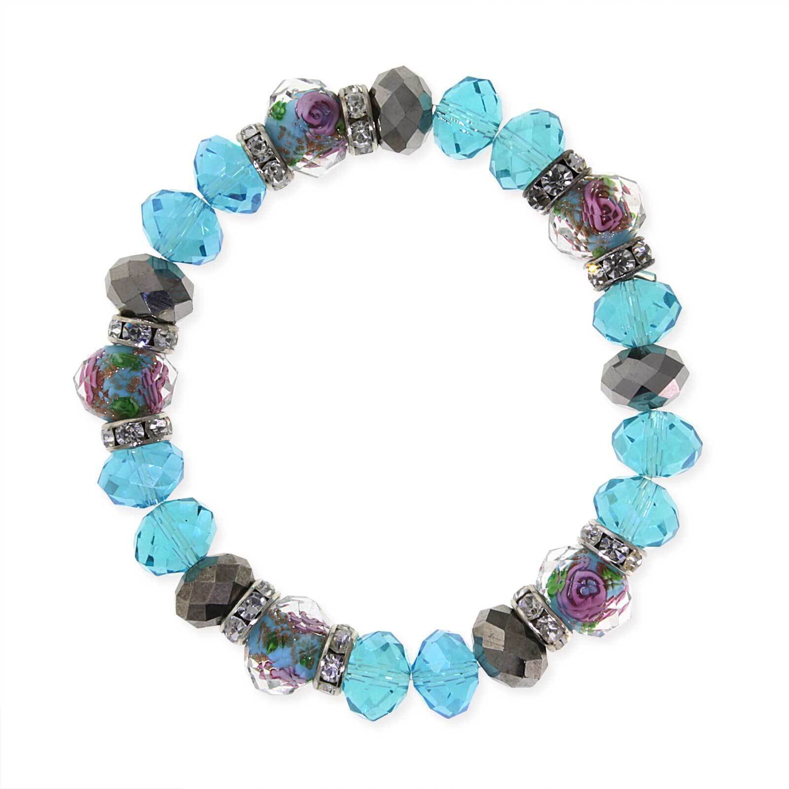 1928 Pink Flower Beaded Crystal Stretch Bracelet for Women - Elegant Elastic Wristband for Party, Wedding & Everyday Wear