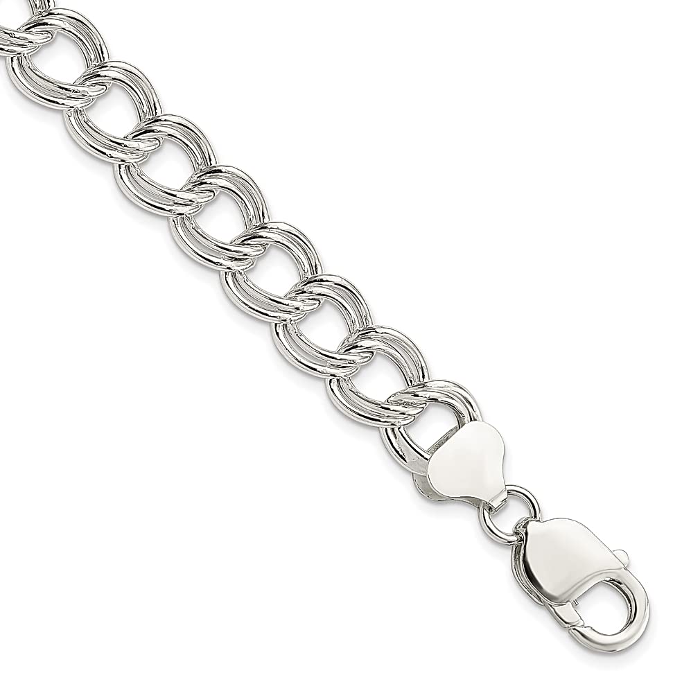 925 Sterling Silver 10.5mm Double Link Charm Bracelet 8.5 Inch - Elegant Fine Jewelry for Women, Perfect Gift for Her - Ideal for Parties, Weddings & Everyday Wear