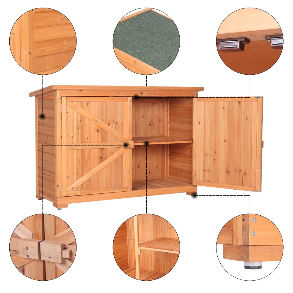 Outdoor Storage Cabinet with Double Lockable Doors - Fir Wood Garden Shed & Tool Organizer for Yard, Patio, and Backyard | Weatherproof Vertical Storage Solution for Gardening Tools, Pool Supplies & Outdoor Equipment