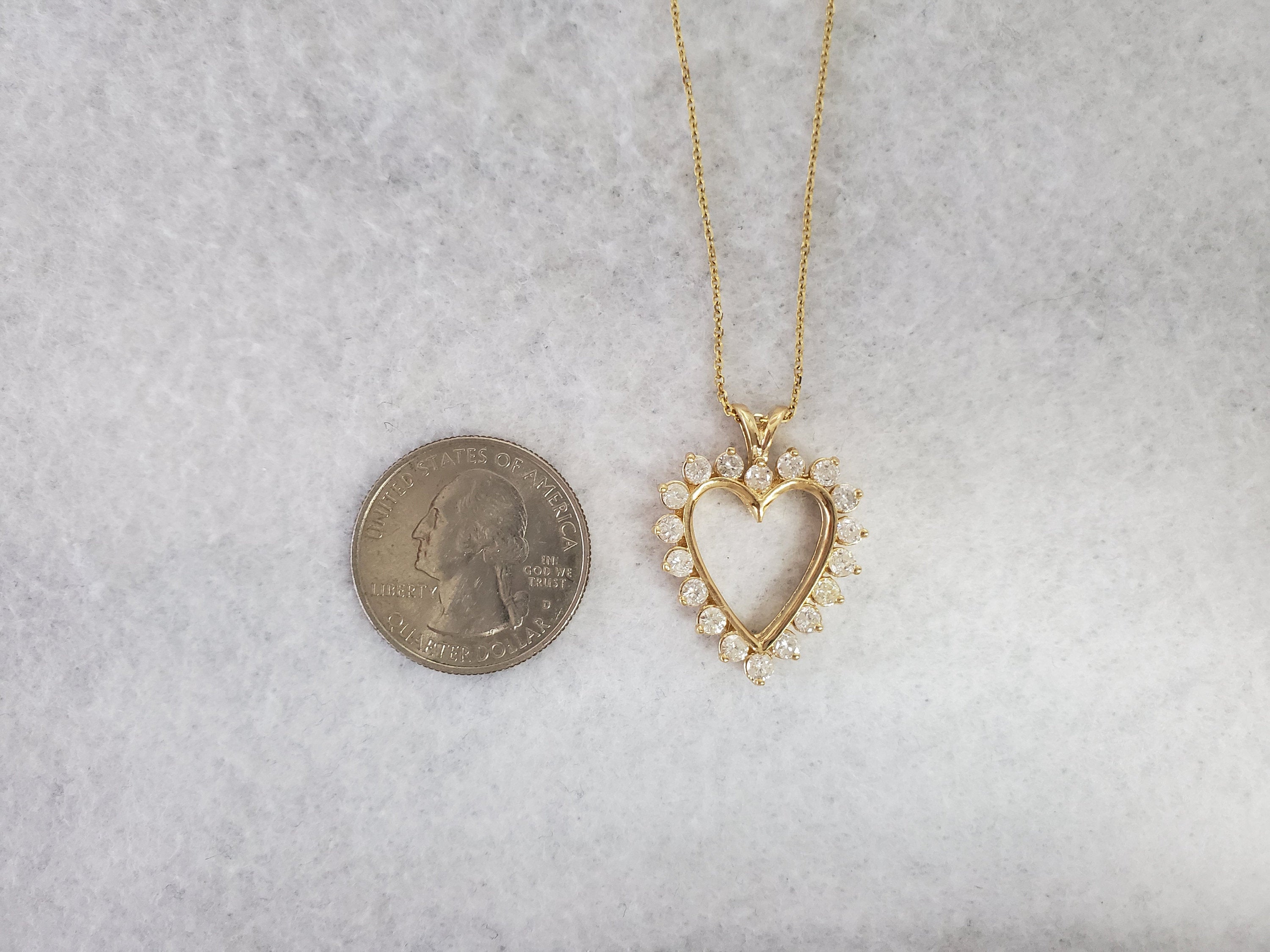 1.37cttw Diamond Cutout Heart Necklace - 14k Yellow Gold Pendant for Women, Valentine's Day Gift, Anniversary Jewelry, Bridal Party, Romantic Occasions
