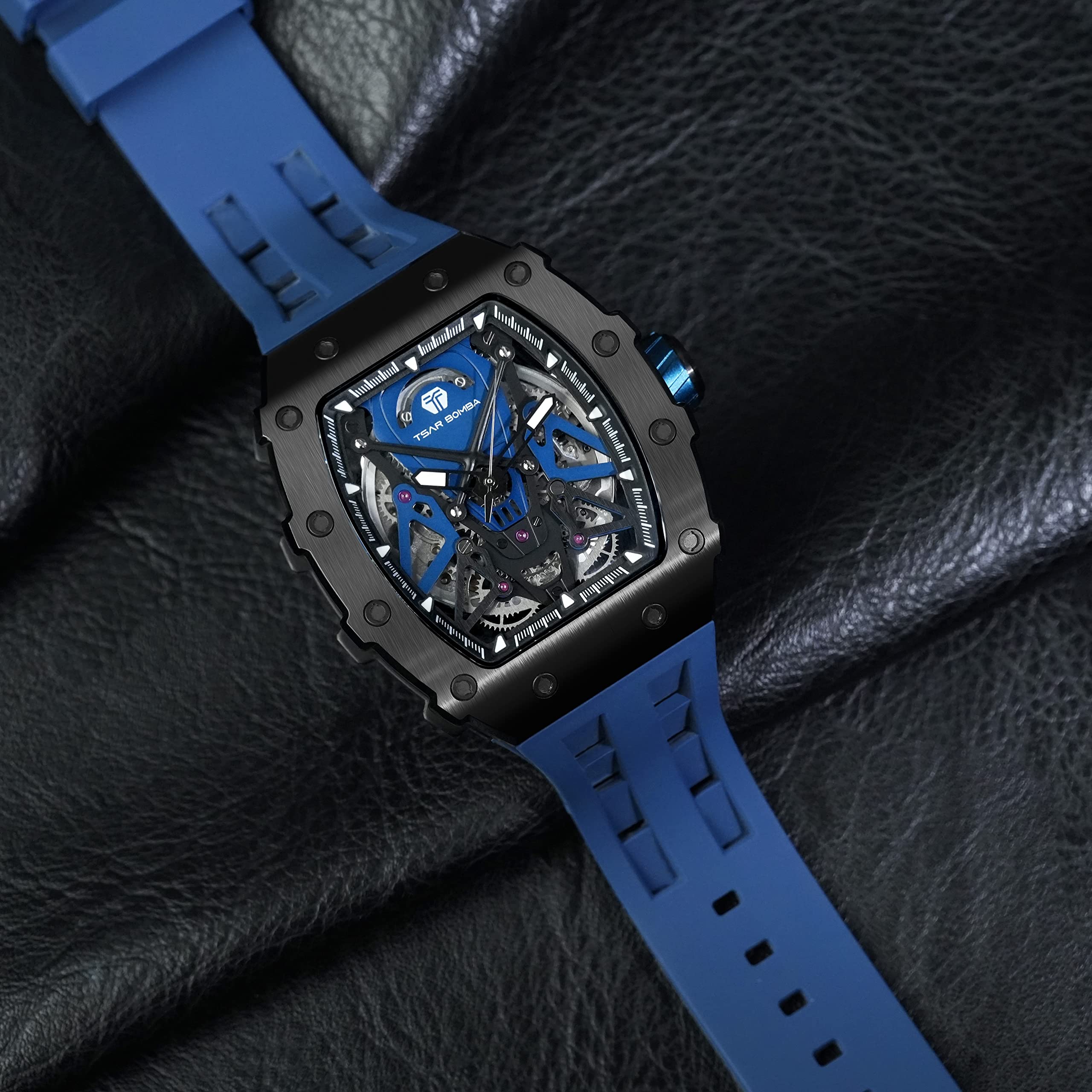 TSAR BOMBA Luxury Men's Watch - 50M Waterproof Mechanical Chronograph with Silicone Band, Tonneau Case Design - Perfect for Business, Casual Wear & Outdoor Activities | Great Gift for Men