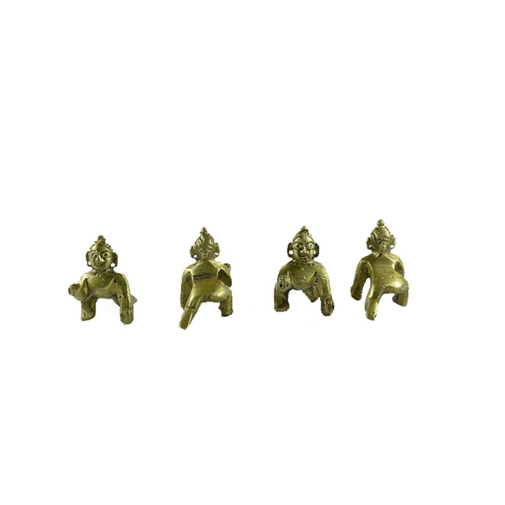 Brass Lord Krishna Laddoo Gopal Statue Set of 4 - Hindu God Idols for Home Temple Pooja & Spiritual Decor