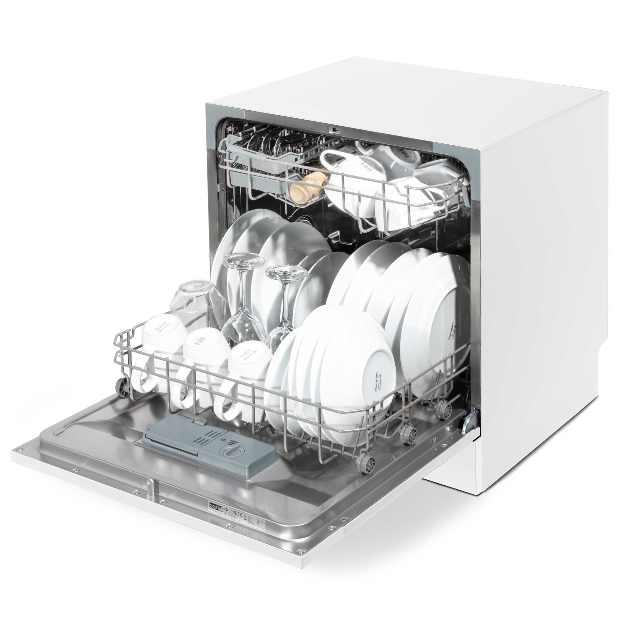Baridi Compact Tabletop Dishwasher - 8 Place Settings, 6 Wash Programs, Ultra Quiet (45dB), 8L Capacity, Energy Efficient, White (Model DH86) - Perfect for Apartments, Dorms, RVs & Small Kitchens