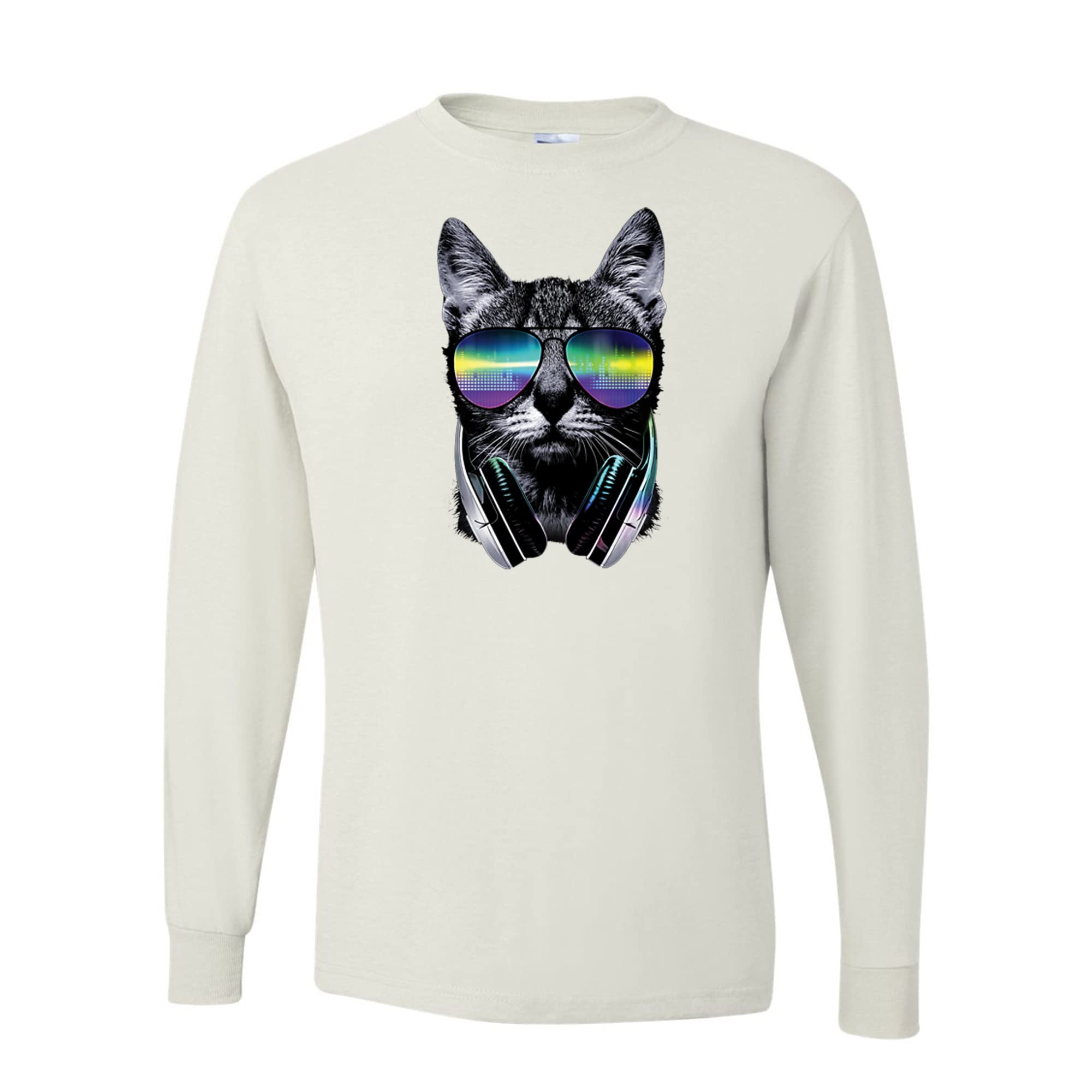 DJ Cat Kitty with Headphones Graphic T-Shirt for Men - Cool Long Sleeve Cat Lover Shirt - Perfect for Music Festivals, Concerts & Casual Wear