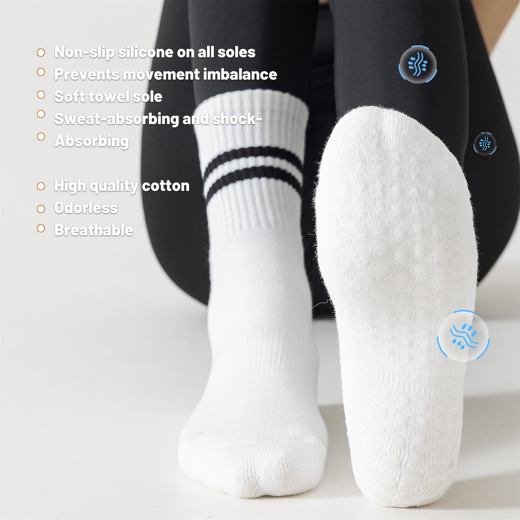 Flydo 3 Pack Non-Slip Grip Socks for Women - Anti-Slip Yoga Socks with Grips for Pilates, Barre, Ballet & Dance Workout - Perfect for Studio Classes, Home Workouts and Gym Sessions