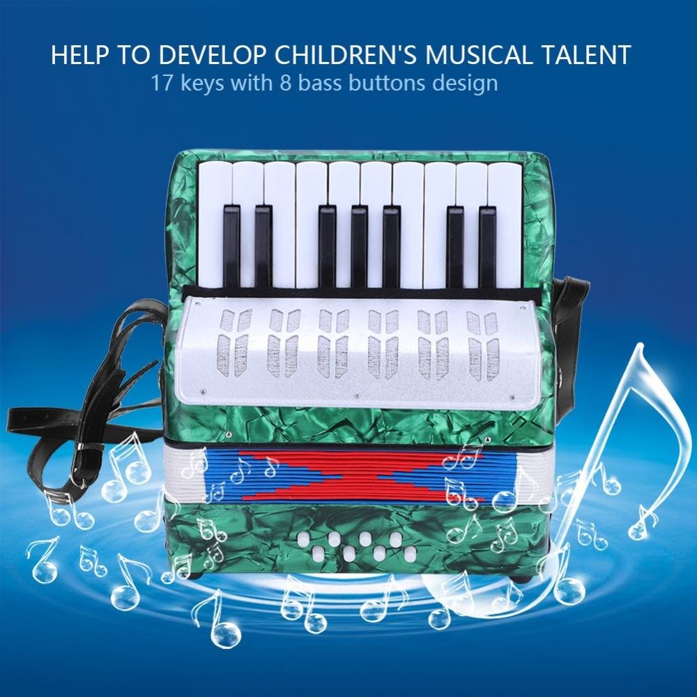 17 Key 8 Bass Button Focket Piano Accordion - Lightweight Handheld Concertina for Beginners | Educational Music Instrument with Manual | Perfect for Kids, Students & Solo/Ensemble Practice | Green (Ideal for Music Classes, Home Practice & Performances)