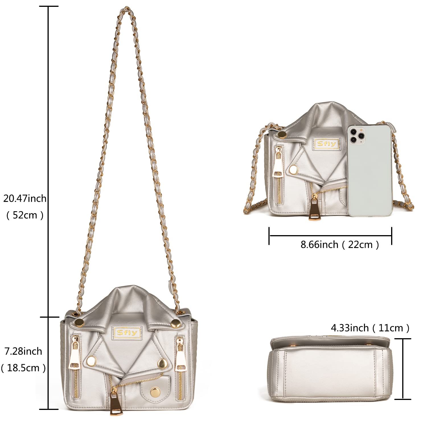 Women's Leather Satchel Bag with Chain Strap - Crossbody Shoulder Purse for Ladies, Evening Clutch Handbag, Unique Cute Jacket Bag - Perfect for Work, Date Night & Special Occasions