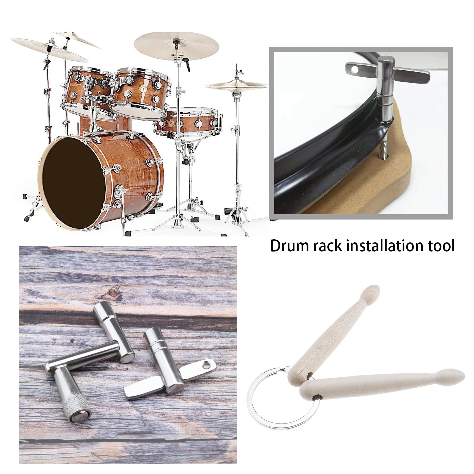 3Pcs Drum Kit Tuning Key Set - Continuous Motion Speed Key, Drumstick Keychain & Drum Wrench Tool for Snare Drums, Bass Drums - Perfect for Drum Maintenance & Live Performances