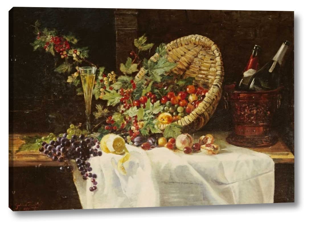 Gertrud Trefftz Cherries and Gooseberries in a Basket - 21x30 Inch Gallery Wrapped Canvas Wall Art Print - Ready to Hang - Perfect for Kitchen, Dining Room or Farmhouse Decor