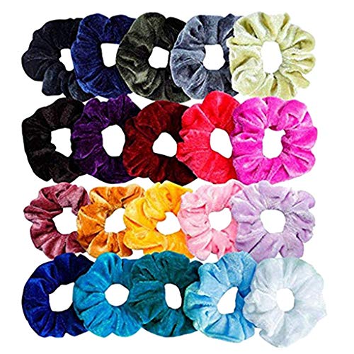 20 Pack Velvet Hair Bands for Women & Girls - Soft Stretch Elastic Hair Accessories (Black, One Size) - Perfect for Ponytails, Braids & Everyday Hairstyles