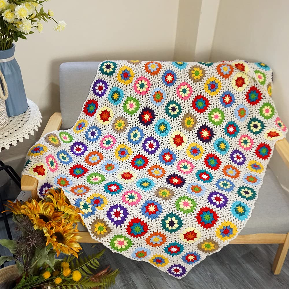 Handmade Crochet Throw Blanket - Granny Square Afghan Blanket - Soft Sweater Style All-Season Gift - 59