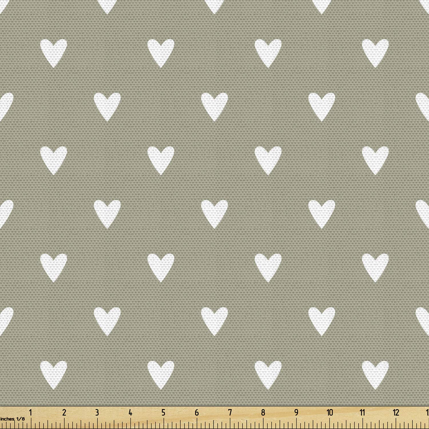 Ambesonne Romantic Fabric by The Yard - I Love You Heart Print Fabric for Upholstery, Home Decor, DIY Crafts (10 Yards, Pale Sage Green & White) | Perfect for Valentine's Day Gifts, Wedding Decorations & Bedroom Accents