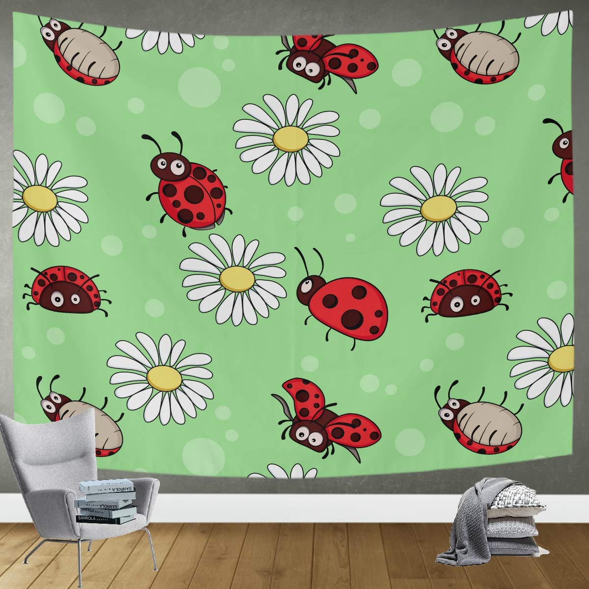 DOMIKING Ladybugs Tapestry Wall Hanging 80x60 Inch - Bohemian Bedroom Decor, Trippy Dorm Room Aesthetic, Hippie Home Wall Art for Teens & College Students | Perfect for Bedroom, Living Room & Dorm Decor