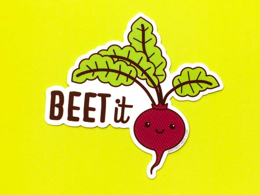 Funny Rude Beet Sticker 'Beet It' - Cute Kawaii Vegetable Decal for Water Bottle, Laptop, Notebook, Phone Case - Dishwasher Safe Vinyl Sticker - Perfect for Kitchen, Office & School Supplies