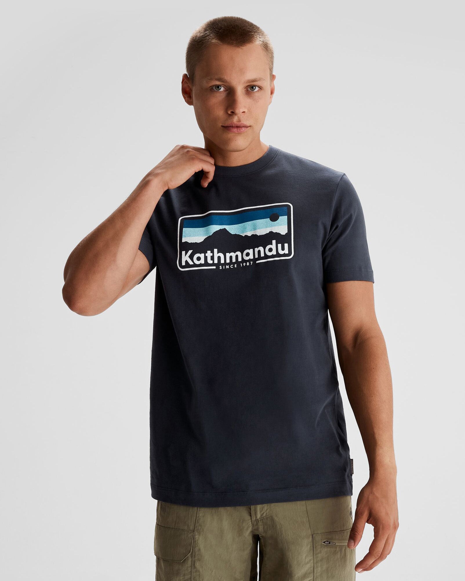 Men's Kathmandu Logo 70's Vintage Organic Cotton T-Shirt - Midnight Navy - Casual Wear, Street Style & Retro Fashion