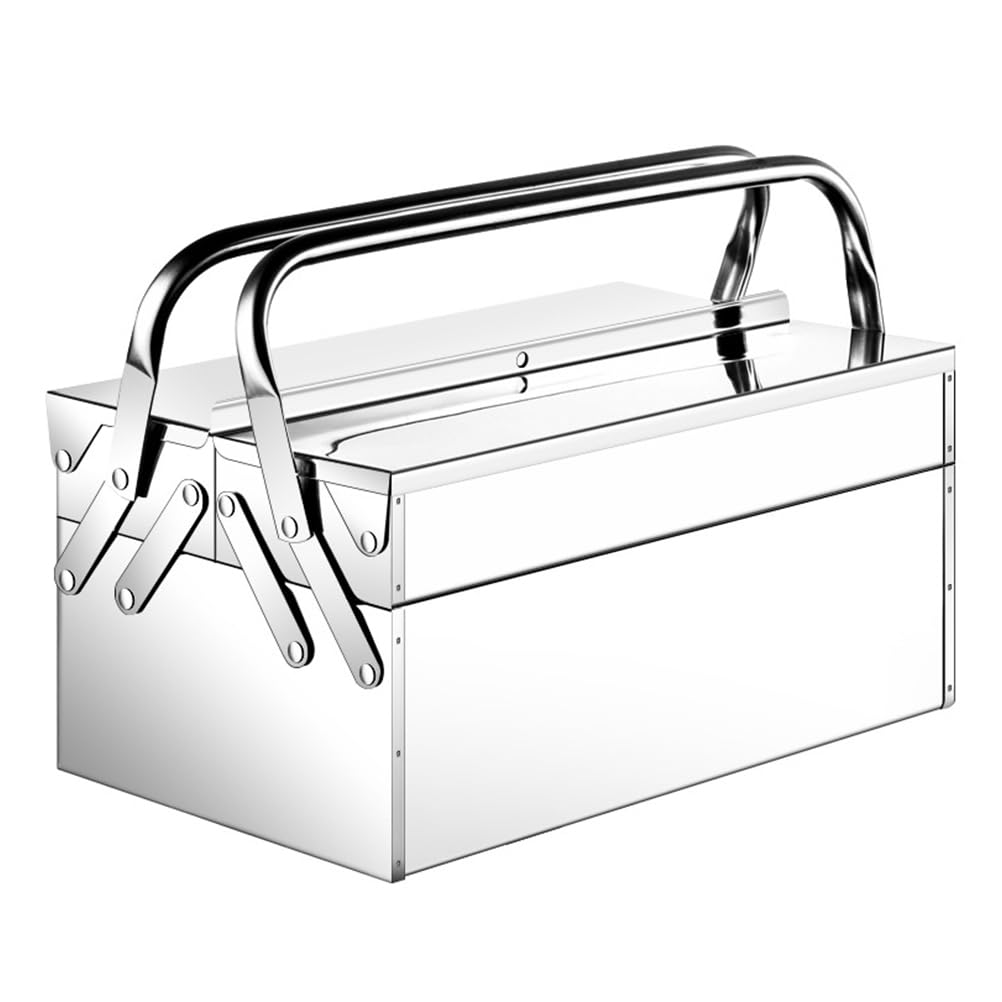 Angoily Stainless Steel Toolbox with 2 Folding Trays - Multipurpose Organizer Storage Case for Home, Office & Workshop | Portable Metal Sewing Box & Craft Organizer with Handle | Perfect for DIY, Art Projects & Tool Storage